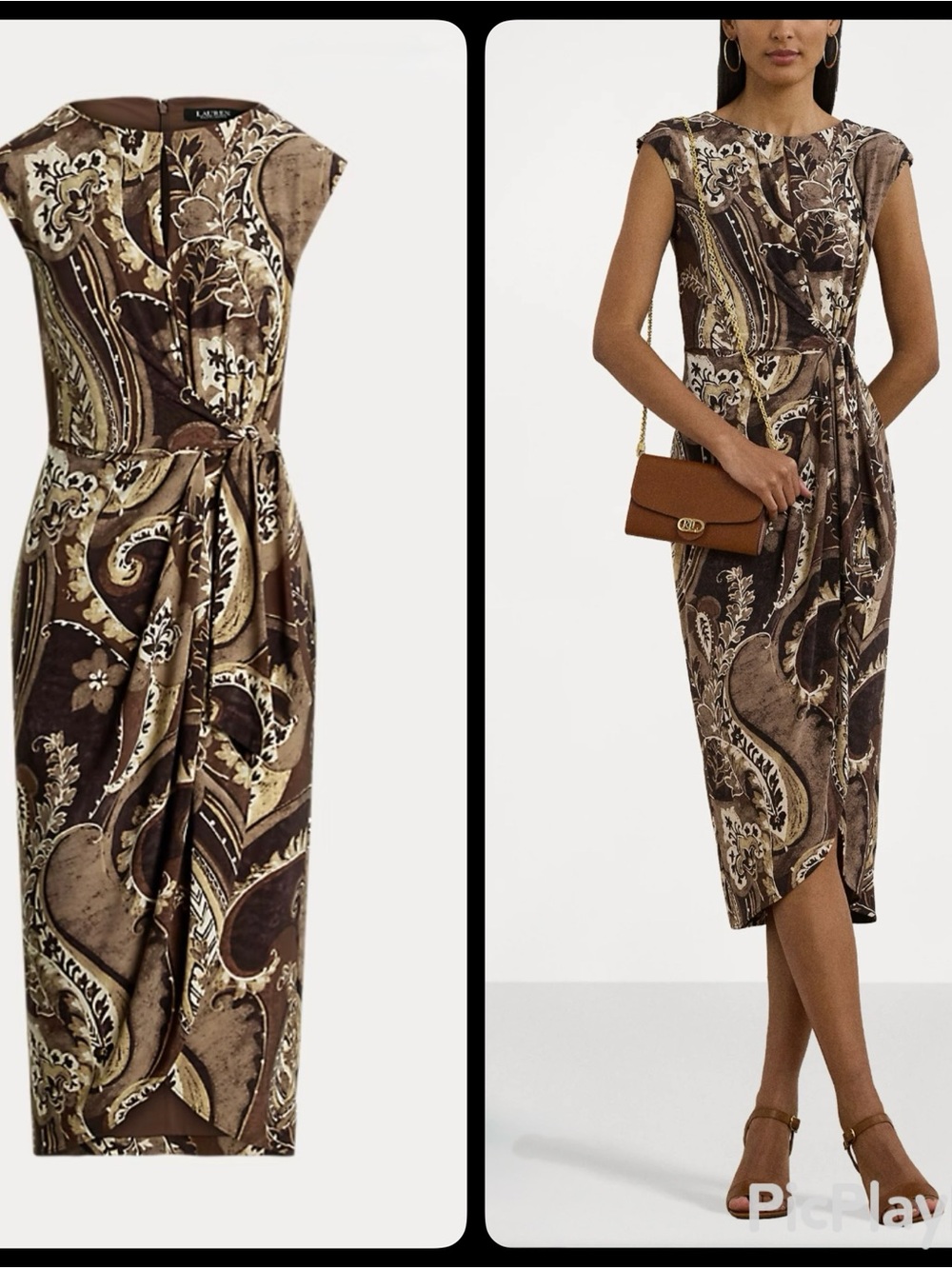NWT Lauren Ralph Lauren Reidly Paisley Tie-Front Jersey Midi Dress Size 10